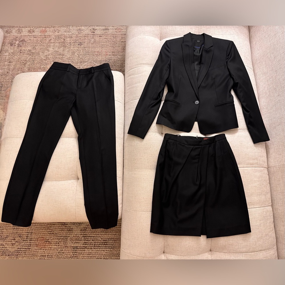 Comptoir Des Cotonniers Black Wool 3-Piece Suit Set - Blazer, Skirt+Pants EU XS